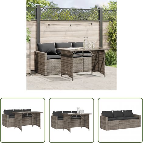 Canapé extérieur - Ensemble à manger de jardin et coussins 2 pcs gris rotin (1/5)