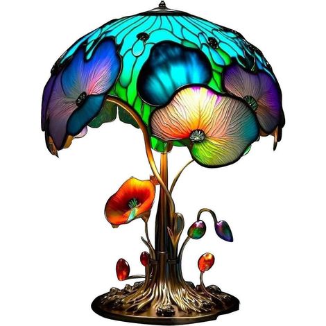 Lampes de table en verre coloré représentant des plantes, lampes de bureau artisanales en verre coloré, décoration de table vintage (1/5)