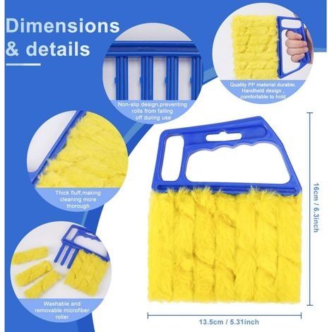 Mini-Rollladenreiniger, orangefarbene Gardinenbürste mit 7 abnehmbaren Mikrofaserbezügen, Klimaanlagen-Zubehör, Autolüftungsschlitze, Lüfterjalousien (blau, mit 7 Flügeln) (1/4)