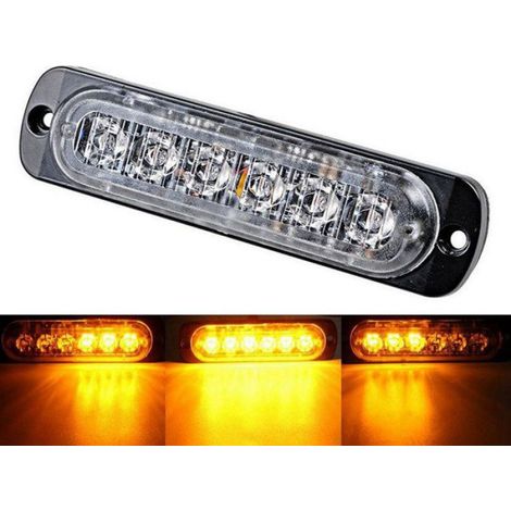Lot de 2 feux stroboscopiques d'avertissement à 6 LED jaunes pour voiture, 12 V-24 V, barre lumineuse de sécurité pour véhi (1/3)