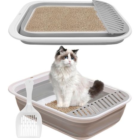 Cat Litter Tray, Large Foldable Cat Litter House with Litter Scoop, Portable, Low Entrance, Travel Toilet with Falling Sand Pedal for Cats to Older Cats (1/5)