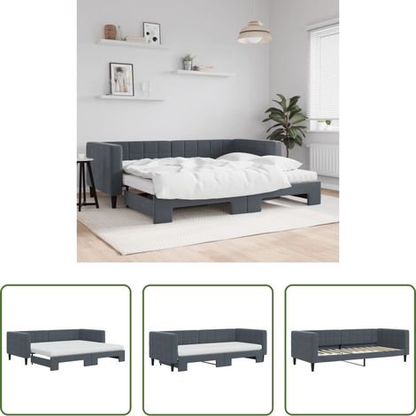 vidaXL Sofa-Bett - Tagesbett Ausziehbar mit Matratzen Dunkelgrau 90x200 cm Samt (1/5)