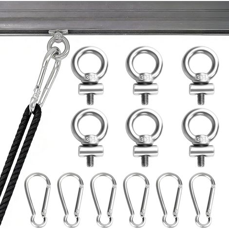 18 Arrêts Rail Auvent INOX avec Crochets pour Camping-Car Vis à anneau et crochets pour rail de passepoil, store banne, caravane, auvent, tente, bâche et accessoires camping (1/5)