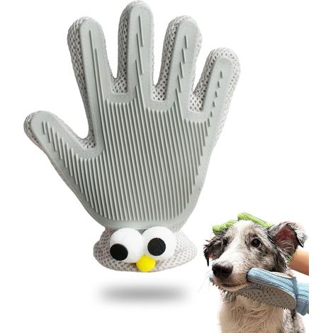 2 en 1 Gant Toilettage Chien, Gant Anti Poils Animaux Chat, Outil de Bain et de Massage pour Chiens à Poils Longs, Chats, Chevaux, Lapins 1 Pièce (Gris) (1/5)