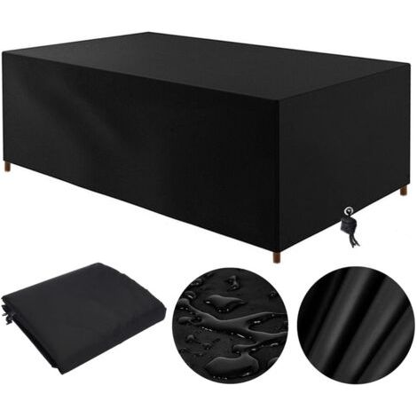 Housse Table De Jardin 210D, Housse Salon De Jardin Exterieur 210x110x70cm Oxford Housse De Protection De Jardin Imperméable Au Vent Anti-UV Bache Table De Jardin Rectangulaire (Noir) (1/5)