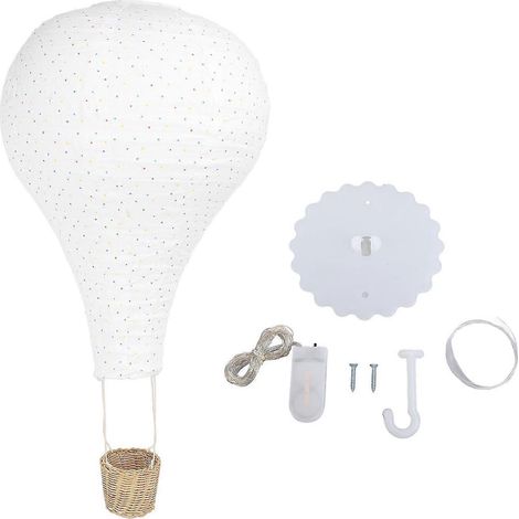 Heißluftballon-Hängeleuchte aus Rattan und Stoff mit Lampenschirm und LED-Streifen
