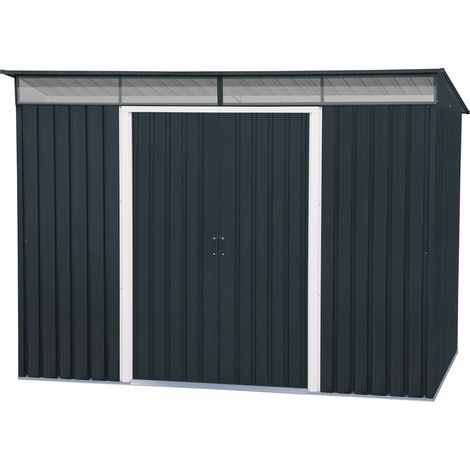 Duramax – Abri de jardin métal anthracite 4,84m² – Double porte coulissante – Poutres de toit renforcées – Ventilation anti-humidité (1/5)