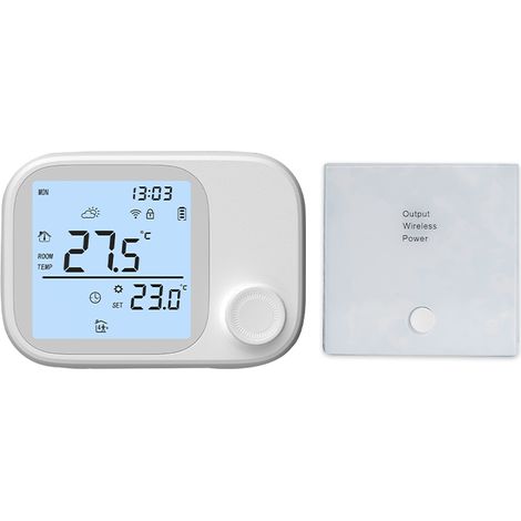 Thermostat programmable sans fil avec écran LCD, application intelligente et commande vocale, facile à installer, compatible Wi-Fi. (1/5)