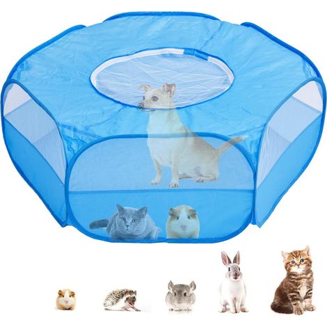 Enclos pour petits animaux, cage de jeu avec couvercle anti-évasion, pliable, respirant et transparent, idéal pour chiens, chats, lapins, chiots, cochons d'Inde, hamsters et chinchillas (noir) (1/5)