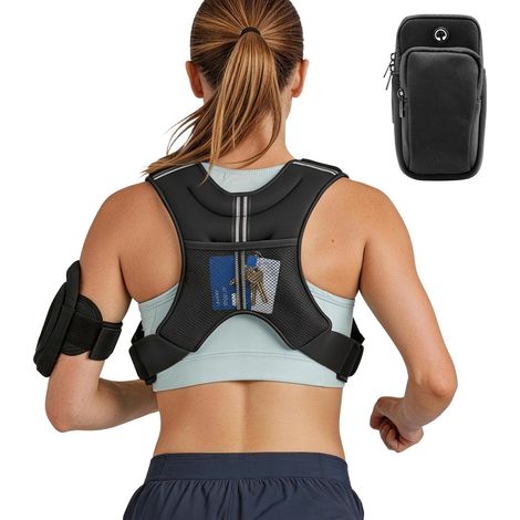 Gilet lesté 12 lbs avec bandes réfléchissantes, boucle ajustable, pour hommes et femmes. Idéal pour entraînement de force, course, jogging, fitness et perte de poids. (1/5)