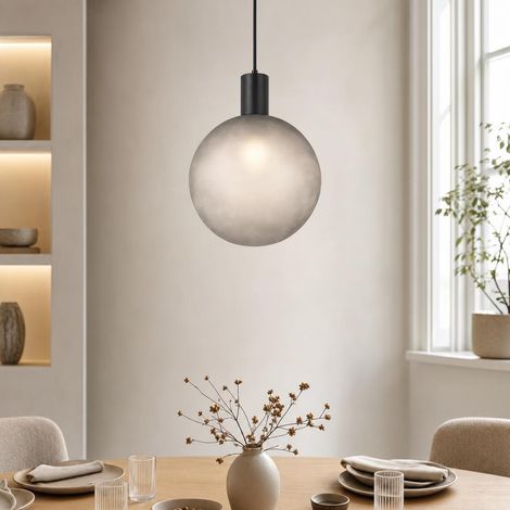 Pendelleuchte Hängelampe Wohnzimmerlampe Sandgrau Aluminium Glas Metall H 40 cm (1/5)