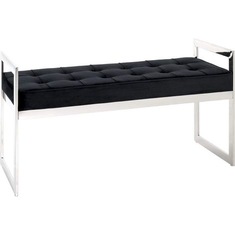 Banc en Tissu velours rembourré Noir - 100 x 40 x 56 cm -PEGANE- (1/2)
