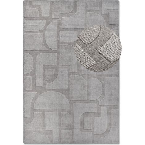 Tapis salon 160x230cm Gris Laine Géométrique