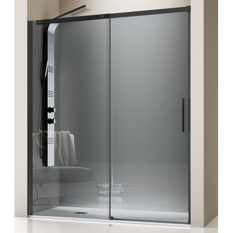 KASSANDRA LU102 LUNA Fijo+Puerta Corredera Negro Mate Vidrio Parsol Gris - Medida: 140-144 CMS - ref: LU10205G8S136140