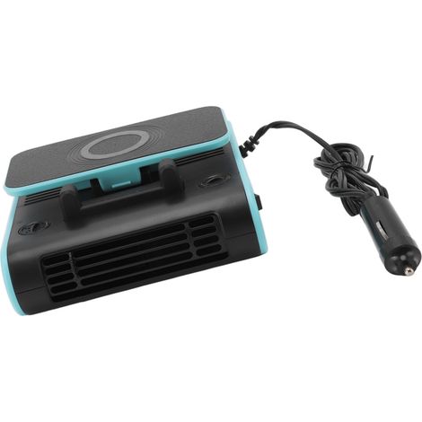 Ventilateur de voiture 4 en 1 avec chargeur sans fil, support téléphone, parfum et plaque numéro temporaire, compatible 5V/24V, en ABS.
