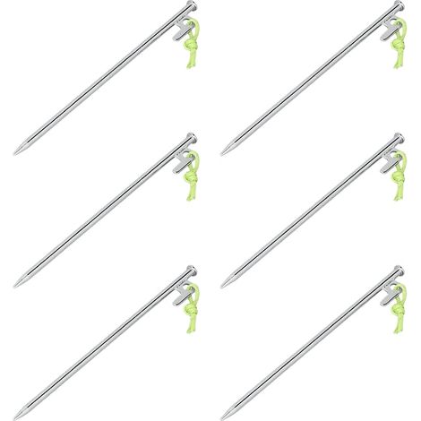 Estacas de acero galvanizado de 30 cm para tienda de campaña, gancho en forma de P, juego de 6 (1/5)