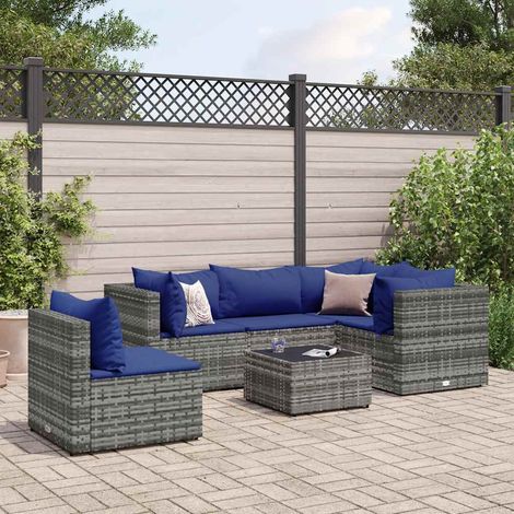 Set de muebles de jardín 6 pzas y cojines ratán sintético gris vidaXL (1/5)