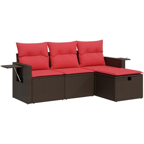Set Divano da Giardino 4 pz Salotto da Giardino con Cuscini Marrone in Polyrattan (1/5)