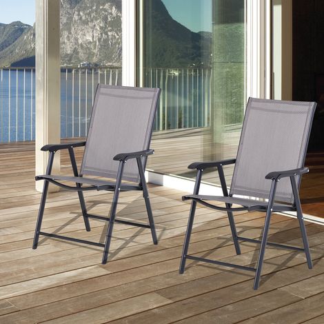 Outsunny Klappstuhl mit Armlehne 2er Set Campingstuhl Angelstuhl Metall Grau 58 x 64 x 94 cm