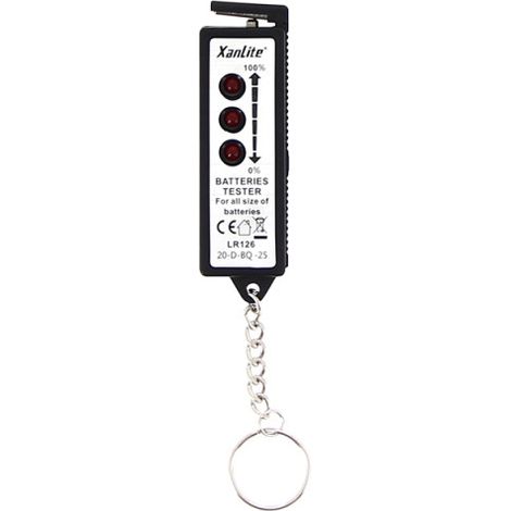 Xanlite – Testeur de piles universel de poche – Compatible avec 9V, LR03, LR06, LR14, LR20 et piles boutons – Compact et léger – Évite le gaspillage d'énergie (1/6)