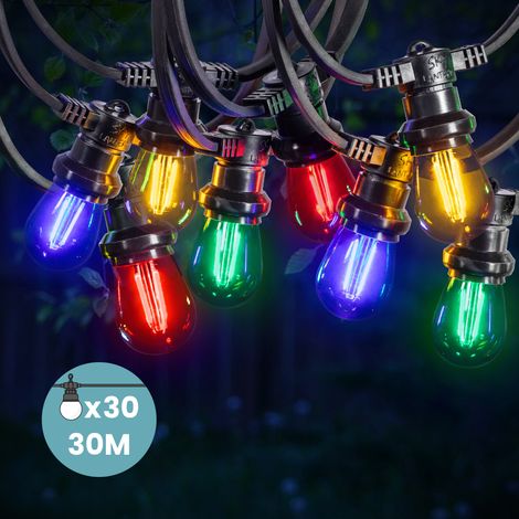 Guirlande Guinguette 30M 30 Bulbes Filament Rouge Bleu Jaune Vert - Guirlande Lumineuse Ampoule E27 Multicolore (1/5)
