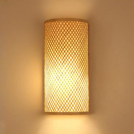 Applique murale en rotin naturel et bambou, 2 lumières E27, lanterne bois rustique pour salon, salle à manger, chambre