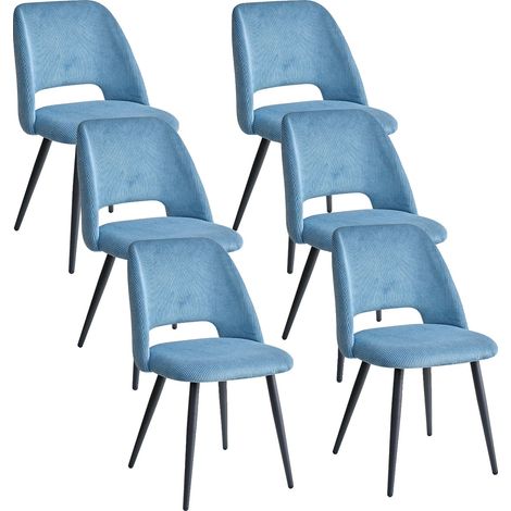 Chaise de salle à manger, tissu en velours côtelé, cadre en métal, 6pcs Bleu (1/2)