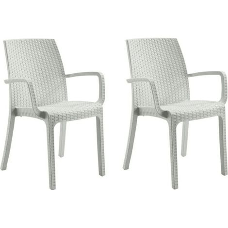 KIT 2 SEDIE POLIPROPILENE BAR RISTORANTE INTERNO ESTERNO SIMIL RATTAN BIANCO DFN