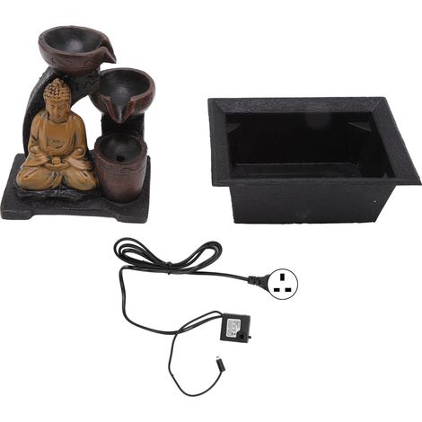 Bouddha Décor d'Eau Coulante en Résine Synthétique avec Lumière, Cascade Lumineuse pour Bureau Maison Bureau, Prise UK 220V-240V (1/5)