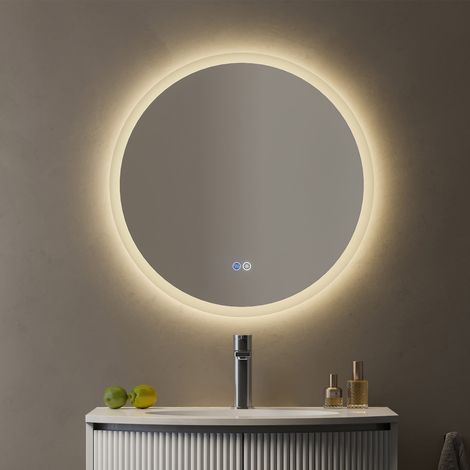 HOROW Espejo de baño LED redondo, antivaho, regulable, función de memoria, con botón táctil inteligente -60 cm u 80 cm de diámetro