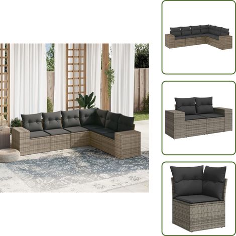 The Living Store 6-tlg. Garten-Sofagarnitur mit Kissen Grau Poly Rattan - Gartensessel