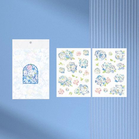 Autocollants fleurs, 2 planches, faciles à décoller, résistants, imperméables, en PET, multifonctionnels, autocollants plantes en PET pour scrapbooking et loisirs créatifs, bleus (1/5)