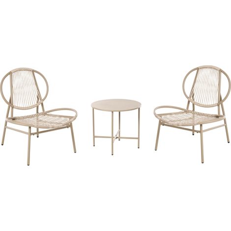 Beliani Bistro Set Beige PE Rattan Seats 2 Modern Chairs with Round Coffee Mediterranean, Galvanised, For Outdoor Use, 74 x 68 x 78 cm, UV Resistant OVARO (1/5)