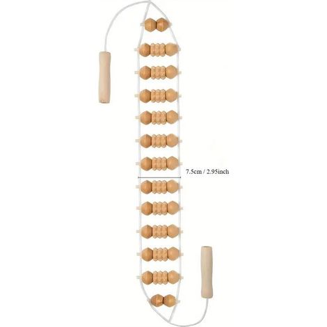 Rodillo de masaje de espalda con mango, masajeador anticelulítico de madera, rodillo de masaje para cuello, piernas, espalda y cuerpo (100 x 7,5 cm)