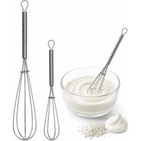 2 Mini Fouets Inox pour Masques DIY, Œufs et Mélanges Maison Mini fouets inox pour masques DIY, œufs et préparations maison. Compact, durable et idéal pour mélanger petites quantités. (1/5)