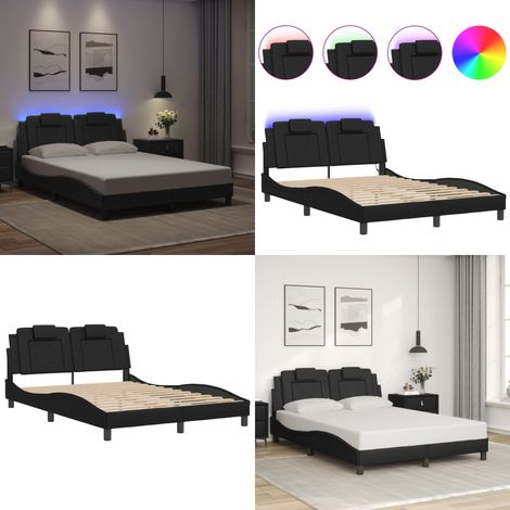 Cadre de lit avec LED sans matelas noir 140x190 cm - Lit Plateforme - Lit Design - Lit Moderne - Cadre Lit - Tête De Lit Capitonnée - Home & Living (1/5)