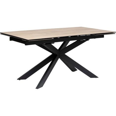 Atmosphera – Table à manger extensible 160-240cm – Plateau céramique effet bois – Piètement acier – Rangement sous plateau – Finition mate texturée (1/5)