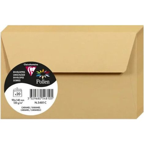 Enveloppes - Format rectangle - 90x140mm - Pollen - Caramel - 20 unités - Clairefontaine
