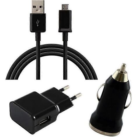 Kit de charge 3 en 1 - Compatible avec P7-P10 Lite - Câble de données USB 1 mètre - Chargeur 2 A - Noir (1/4)