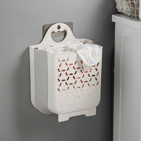 Panier à linge mural avec poignée, panier à linge en plastique, panier à linge peu encombrant pliable, 17 x 30 x 38,5 cm (1/5)