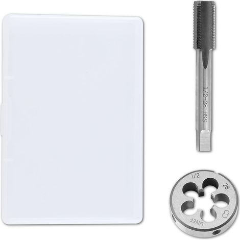 Ensemble de tarauds et filières UNEF 1/2"-28, HSS 1/2" x 28 UNEF en acier rapide avec matrice de filetage ronde pour droitier, kit de tarauds et filières pour réparation de filetage de vis (1/5)
