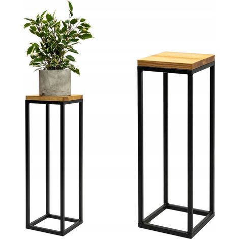 Supporto per fiori da terra in metallo stile loft, nero, in legno chiaro, Laval S, 19x19x62 cm (1/5)
