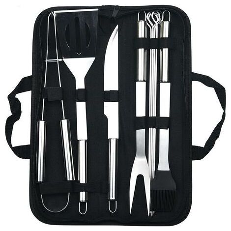 Ensemble de barbecue en acier inoxydable Outil de combinaison de barbecue Sac de 9 pièces petit manche en tube, (1/5)