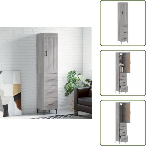 Espace de rangement - vidaXL Buffet haut Sonoma gris 34,5x34x180 cm Bois d'ingénierie - Buffet mural (1/5)
