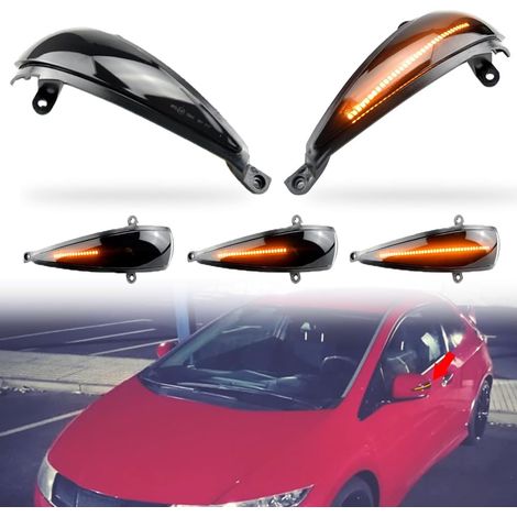 Lot de 2 feux de clignotants dynamiques compatibles avec Hon-da Ci-vic 2005-2012 Hatchback 3 portes/5 portes Type-S Type-R Ampoules indicateurs de miroir latéral LED