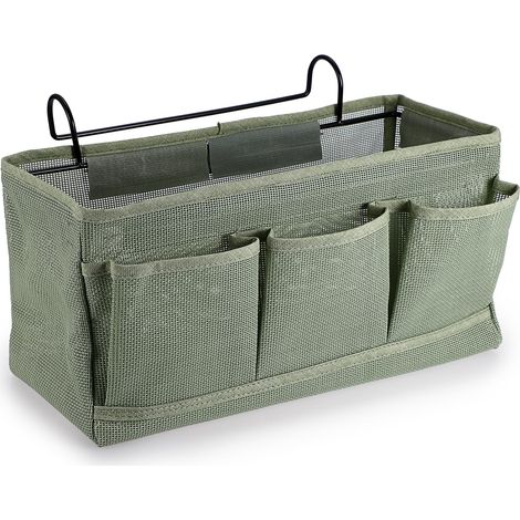 Organisateur de chevet suspendu 4 poches en polyester, vert, Sac de rangement en filet, Panier de lit avec crochet, Pour serviette (1/5)