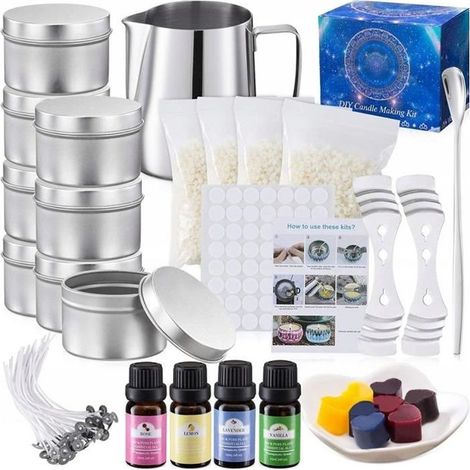 Kit de Fabrication de Bougies,Kit Bougie,8 Pots à Bougies,Kit Fabrication Bougies,Kit Parfumées DIY Bougies avec de la Cire de Soja (1/4)