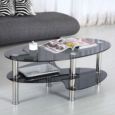 Table basse en verre avec rangement noir (1/5)