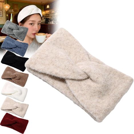 Bandeau Cheveux Femme Hiver,Tricoté Épais Cache-Oreilles,Hair Bandeau Cross Noué Élastique Bande de Cheveux Accessoire,Bandeaus Largue Élastique pour Filles, Chaude pour Temps Froid (Beige) (1/5)