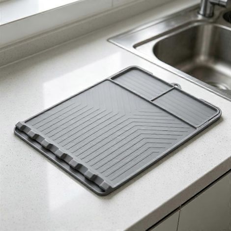 grisTapis en silicone pour étagère latérale de barbecue, tapis anti-gouttes d'huile à 3 compartiments, résistant à la chaleur et aux éclaboussures, accessoire de nettoyage pour barbecue. (1/5)